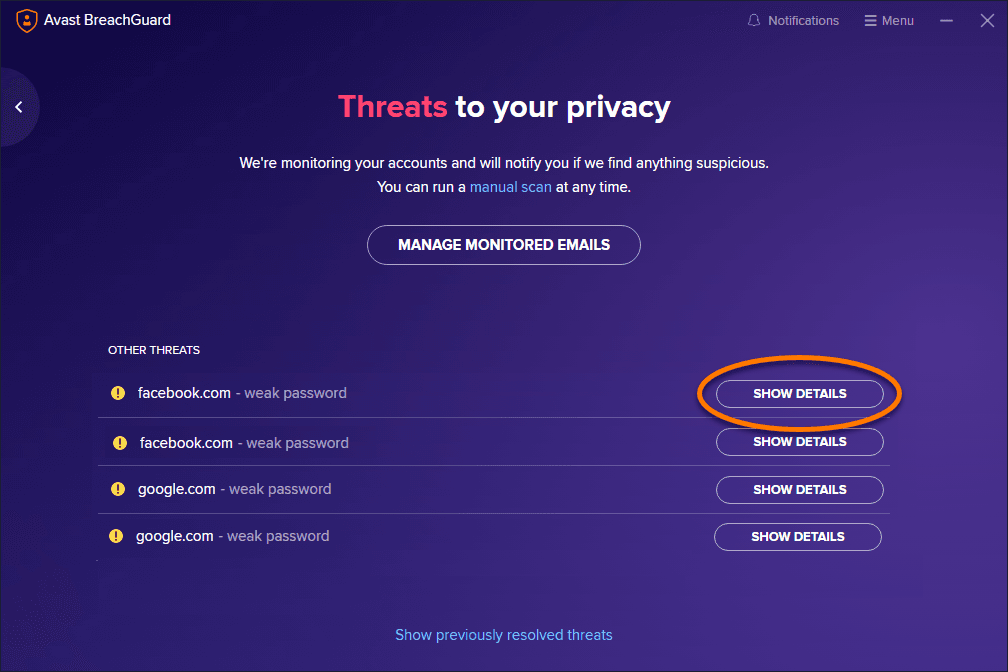 Screen Shot image 3 Avast BreachGuard مفتاح (1 سنه / 1 بي سي)