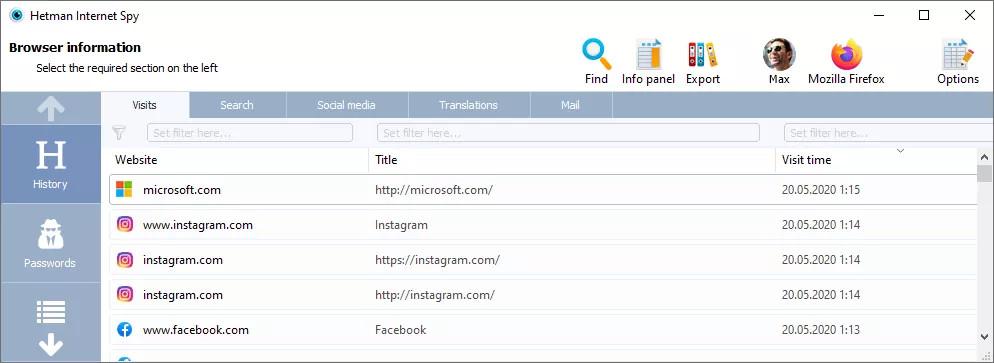 Screen Shot image 3 Hetman Internet Spy كود رقمي (مدى الحياة / 1 بي سي)