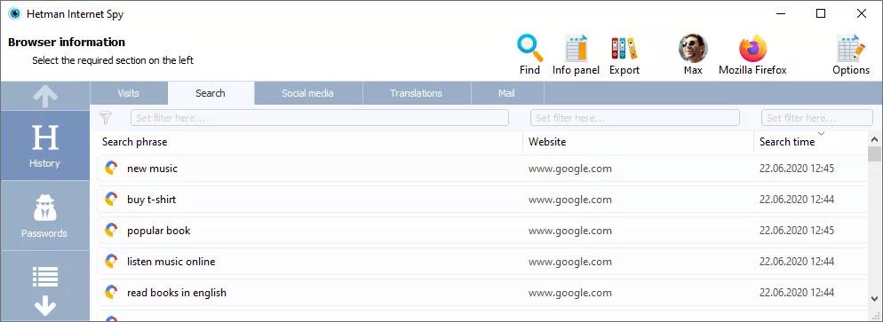Screen Shot image 5 Hetman Internet Spy كود رقمي (مدى الحياة / 1 بي سي)