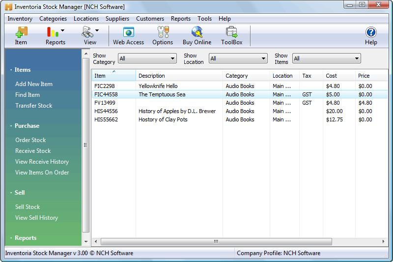 Screen Shot image 0 NCH: Inventoria Stock Manager For ماك كود رقمي (مدى الحياة / 1 جهاز)