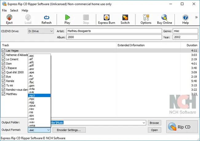 Screen Shot image 0 NCH: Express Rip CD Ripper مفتاح (مدى الحياة / 2 اجهزة كمبيوتر مكتبي)