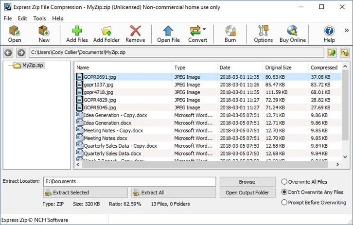 Screen Shot image 0 NCH: Express Zip File Compression مفتاح