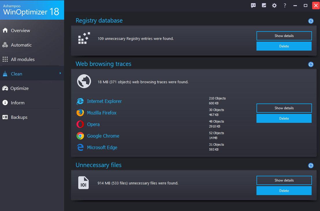 Ashampoo WinOptimizer 18 مفتاح (مدى الحياة / 1 بي سي)