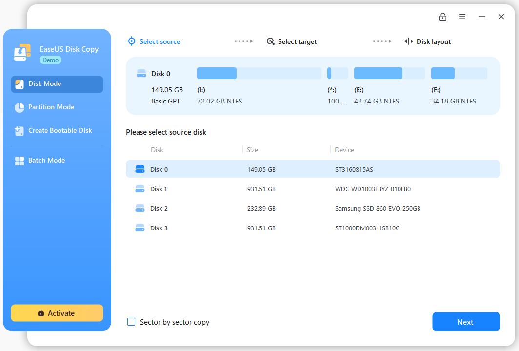 Screen Shot image 1 EaseUS Disk Copy Pro كود رقمي (1 سنه / 1 بي سي)
