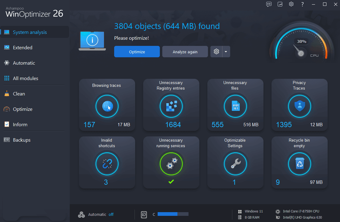 Ashampoo WinOptimizer 26 مفتاح (3 اجهزة كمبيوتر مكتبي)