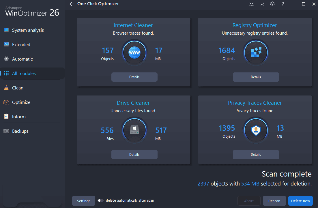 Ashampoo WinOptimizer 26 مفتاح (3 اجهزة كمبيوتر مكتبي)