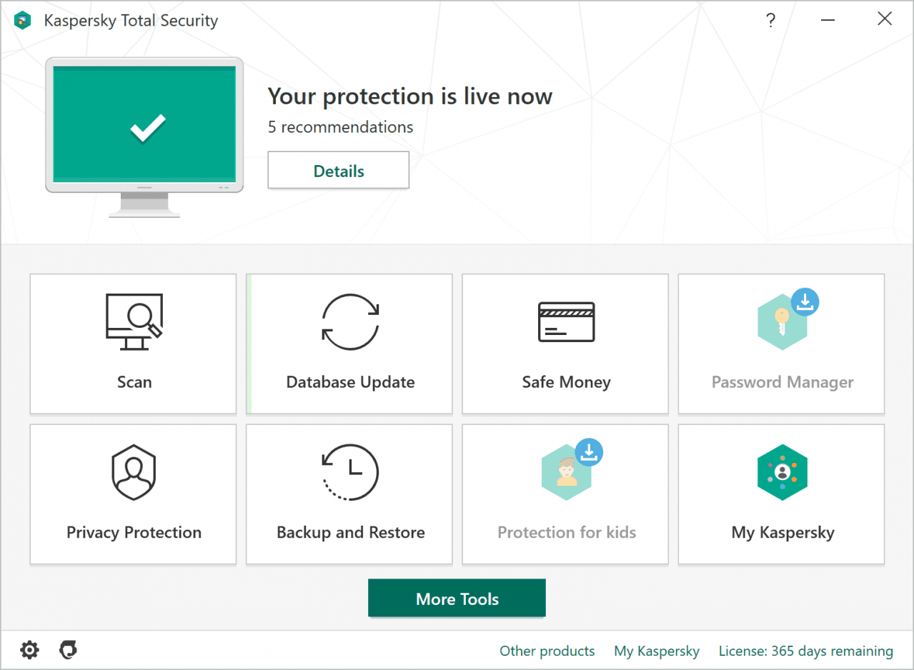 Kaspersky Total Security 2021 اوروبي مفتاح (1 سنه / 1 جهاز)