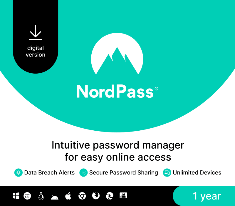 NordPass بريميوم استرالي مفتاح (1 سنه / Unlimited اجهزة)