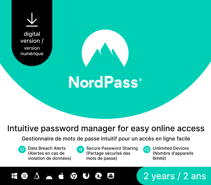 NordPass بريميوم كندا مفتاح (2 سنوات / Unlimited اجهزة)