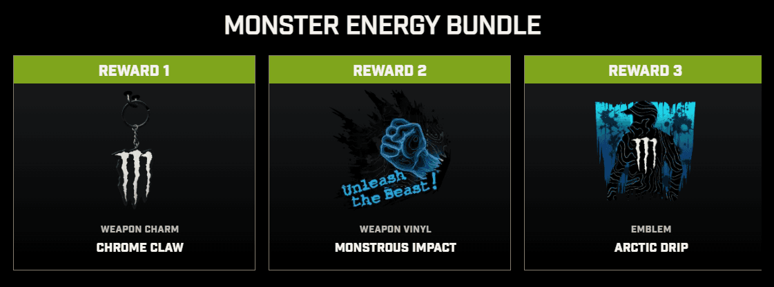 Call Of Duty: Modern Warfare III - Monster Energy Charm + Emblem + Calling بطاقة حزمة DLC بي سي/اكسبوكس 1/سيريس X|S كود رقمي